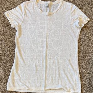 J. Crew Cream Graphic linen  'Merci' Short Sleeve Tee